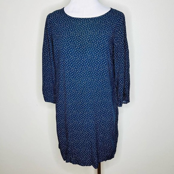 Old Navy Shift Dress MEDIUM Navy Blue Woven Floral Printed 3/4 Sleeve Sheath - Picture 1 of 6